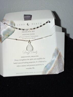 Luna Norte White Druzy Quartz Pendant Necklace Set